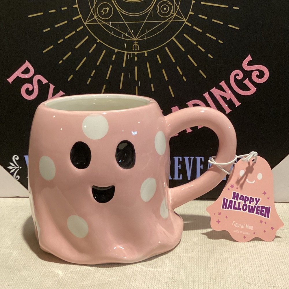 Pink and White Polka-Dot Ghost Mug 👻